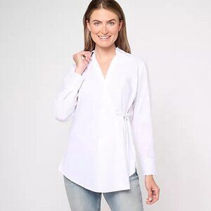 Studio Park x Leah Williams Woven Collared Wrap Shirt - White (Sz XS) a619286